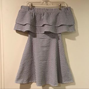 Missguided Off the Shoulder Seersucker Dress